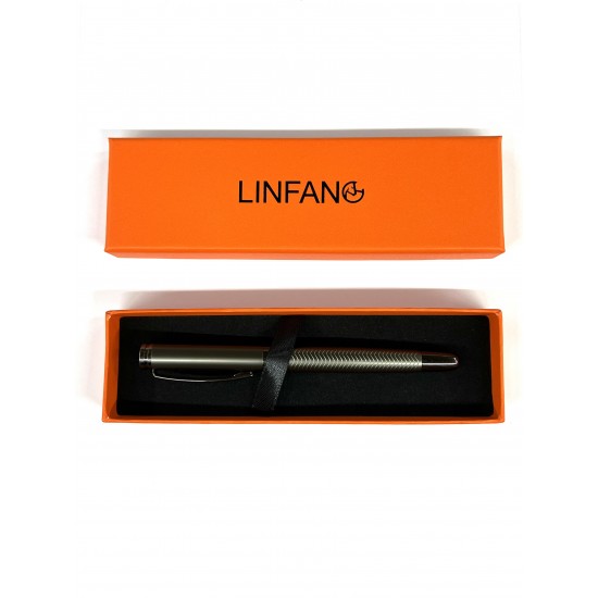 LINFANC Fountain Pen Fine Nib Mat Gray Metal Body, With Convercter and Box Pen Case