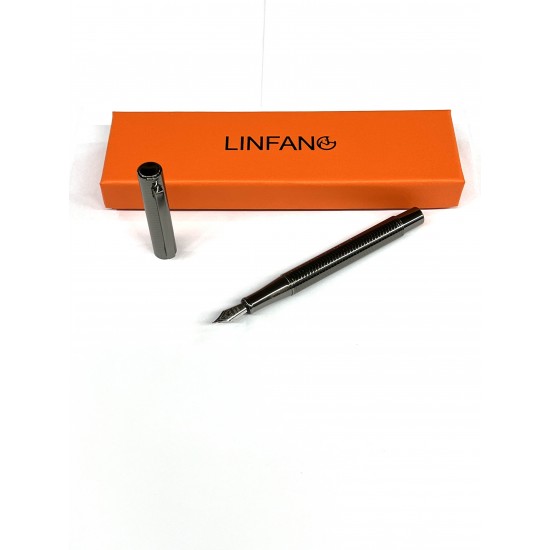 LINFANC Fountain Pen Fine Nib Gray Metal Body, With Convercter and Box Pen Case