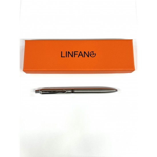 LINFANC Ballpoin Pen Steeless Metal Body,Medium Point Smooth Writing Black Ink Pen, with Pen Box, 1pc, 0.7mm, Silver color