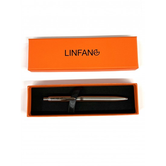 LINFANC Ballpoin Pen Steeless Metal Body,Medium Point Smooth Writing Black Ink Pen, with Pen Box, 1pc, 0.7mm, Silver color